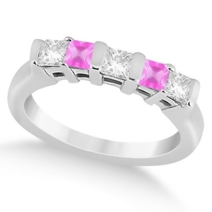 5 Stone Diamond and Pink Sapphire Princess Ring 14K White Gold 0.56ct - All