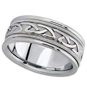 Hand Made Celtic Wedding Band in 18k White Gold 8mm - All
