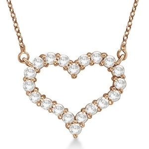 Open Heart Diamond Pendant Necklace 14k Rose Gold 3.10ct - All