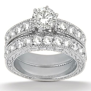 Antique Diamond Engagement Ring and Wedding Band Palladium 1.70ct - All