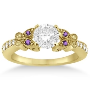 Butterfly Diamond and Amethyst Engagement Ring 14k Yellow Gold 0.20ct - All