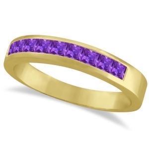 Princess-cut Channel-Set Stackable Amethyst Ring 14k Yellow Gold 1.00ct - All