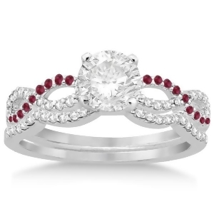 Infinity Diamond and Ruby Engagement Ring Bridal Set Palladium 0.34ct - All