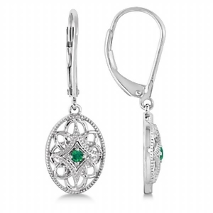 Leverback Vintage Emerald Earrings in Sterling Silver 0.06ct - All