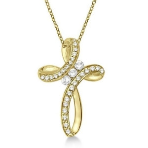 Diamond Swirl Cross Pendant Necklace 14k Yellow Gold 0.25ct - All