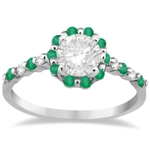 Diamond and Emerald Halo Engagement Ring 14K White Gold 0.64ct - All