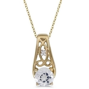 Antique Style White Topaz and Diamond Pendant Necklace 14k Yellow Gold - All
