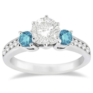 3 Stone White and Blue Diamond Engagement Ring 14K White Gold 0.45 ctw - All