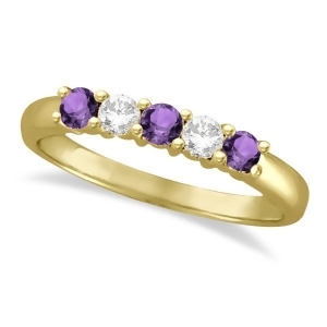 Five Stone Diamond and Amethyst Ring 14k Yellow Gold 0.67ctw - All