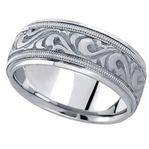 Antique Style Hand Made Wedding Band in 14k White Gold 9.5mm - All