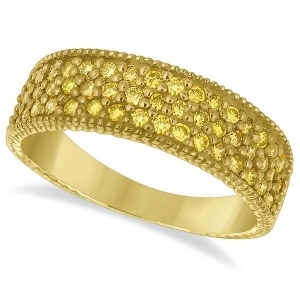 Three-row Fancy Yellow Canary Diamond Ring Band 14k Yellow Gold 0.65ct - All