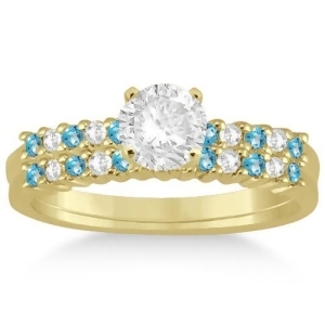 Petite Diamond and Blue Topaz Bridal Set 18k Yellow Gold 0.35ct - All