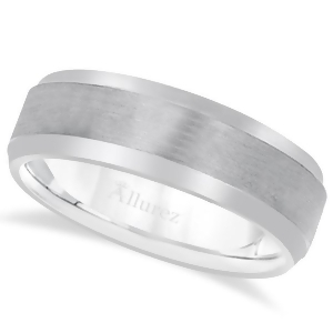 Comfort-fit Carved Wedding Band in 18k White Gold 7mm - All