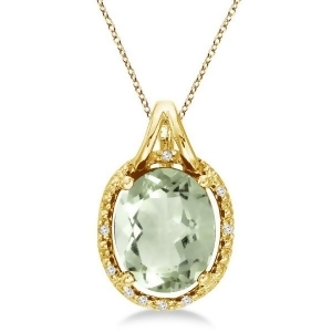 Oval Green Amethyst and Diamond Pendant Necklace 14k Yellow Gold 3.00ct - All