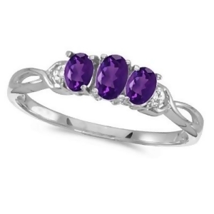 Oval Amethyst and Diamond Three Stone Ring 14k White Gold 0.53ctw - All