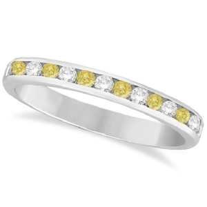 Channel-set Yellow Canary and White Diamond Ring 14k White Gold 0.33ct - All