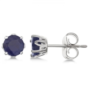 Blue Sapphire Stud Earrings Sterling Silver Prong Set 1.40ct - All
