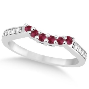 Floral Diamond and Ruby Wedding Ring Platinum 0.30ct - All