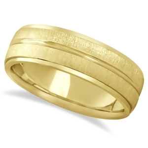 Modern Carved Wedding Band For Men in 14k Yellow Gold 7mm - All