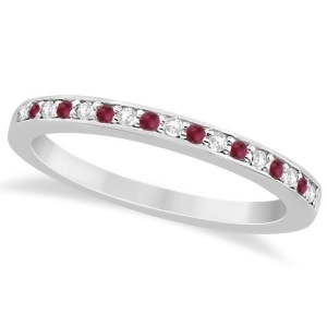 Ruby and Diamond Pave Side Stone Wedding Band 14k White Gold 0.25ct - All