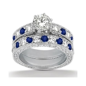 Antique Diamond and Blue Sapphire Bridal Set 14k White Gold 1.80ct - All