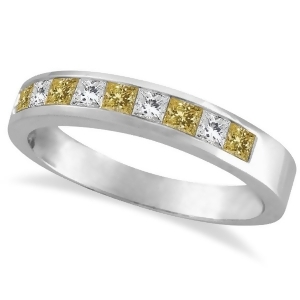 Princess-cut Yellow Canary and White Diamond Ring Band 14k White Gold - All