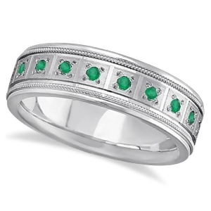 Emerald Ring for Men Wedding Band 14k White Gold 0.80ctw - All