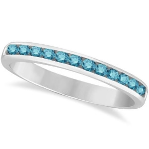 Channel-set Fancy Blue Diamond Ring Band 14k White Gold 0.33ct - All