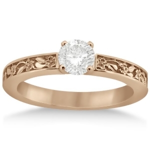 Flower Carved Solitaire Engagement Ring Setting 14kt Rose Gold - All
