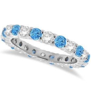 Blue Topaz and Diamond Eternity Ring Band 14k White Gold 1.07ct - All