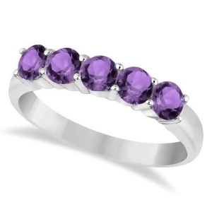 Five Stone Amethyst Ring 14k White Gold 1.60ctw - All