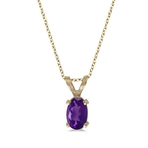 Oval Amethyst Solitaire Pendant Necklace in 14K Yellow Gold 0.45ct - All