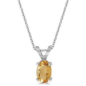 Oval Citrine Solitaire Pendant Necklace in 14K White Gold 0.45ct - All