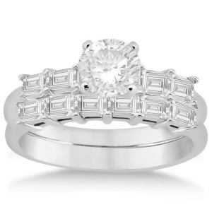 Baguette Diamond Engagement Ring and Wedding Band 14K White Gold 0.90ct - All