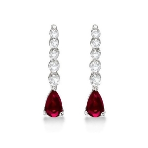 Pear Ruby and Diamond Graduated Drop Earrings 14k White Gold 0.80ctw - All