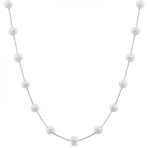 Cultured Freshwater Pearl Station Necklace 14K White Gold 5.5-6mm - All