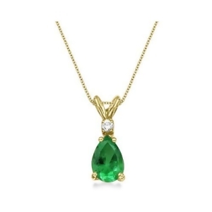 Pear Emerald and Diamond Solitaire Pendant Necklace 14k Yellow Gold - All