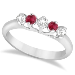 Five Stone Diamond and Ruby Wedding Band 14kt White Gold 0.60ct - All