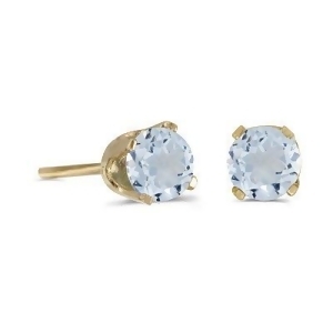 Round Aquamarine Studs Earrings in 14k Yellow Gold 0.46 ct - All