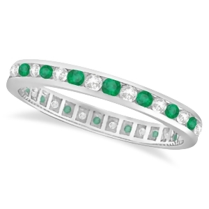 Emerald and Diamond Channel Set Eternity Band Ring 1.04ct - All