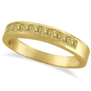Princess-cut Channel-Set Yellow Canary Diamond Ring Band 14k Y. Gold - All