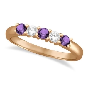 Five Stone Diamond and Amethyst Ring 14k Rose Gold 0.67ctw - All