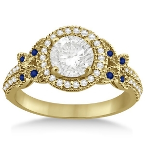Diamond and Sapphire Butterfly Engagement Ring 18k Yellow Gold 0.35ct - All