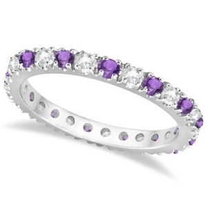 Diamond and Amethyst Eternity Ring Guard Band 14K White Gold 0.64ct - All