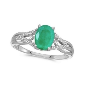 Oval Emerald and Diamond Cocktail Ring 14K White Gold 1.12tcw - All