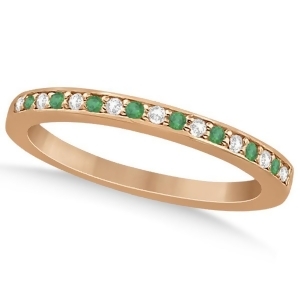 Semi-eternity Emerald and Diamond Wedding Band 18k Rose Gold 0.25ct - All