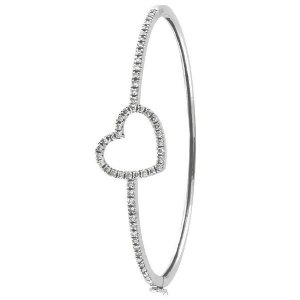 White Diamond Heart Bangle Bracelet in 14k White gold 1.00ctw - All