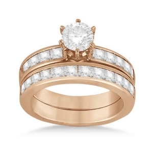 Princess Diamond Engagement Ring and Bridal Set 14k Rose Gold 1.10ct - All