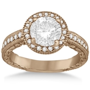 Filigree Carved Halo Diamond Engagement Ring 14k Rose Gold 0.30ct - All