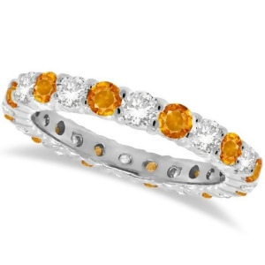 Citrine and Diamond Eternity Ring Band 14k White Gold 1.07ct - All